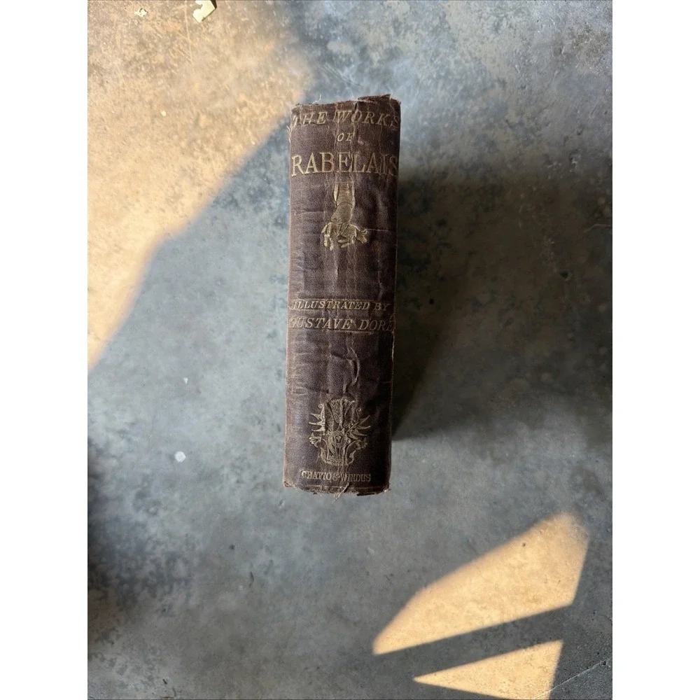 antique hardcover spine of The Works of Rabelais